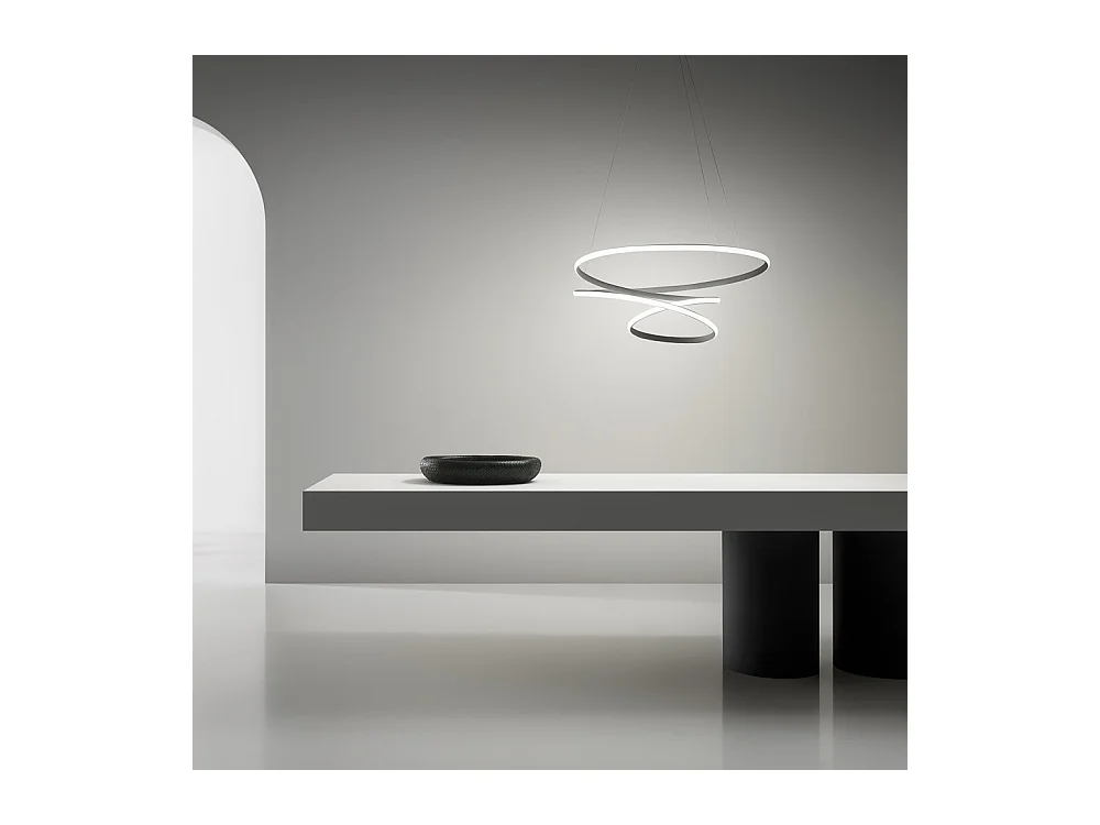Diva - Suspension LED dimmable 80W - en aluminium titane, lumière chaude 3000K, anneaux entrelacés d.85cm