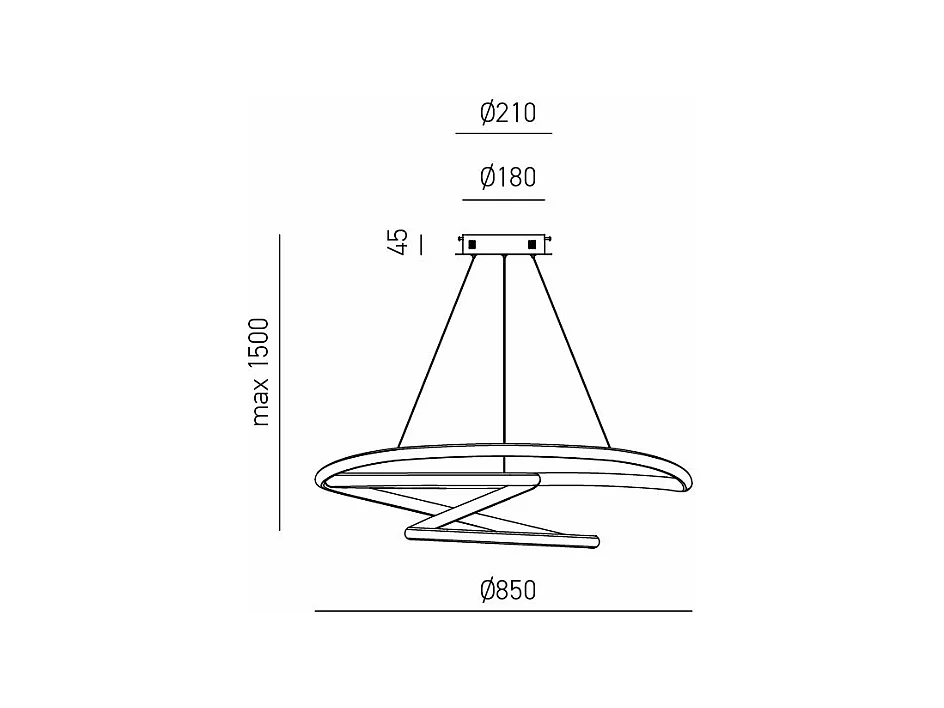 Diva - Suspension LED dimmable 80W - en aluminium titane, lumière chaude 3000K, anneaux entrelacés d.85cm