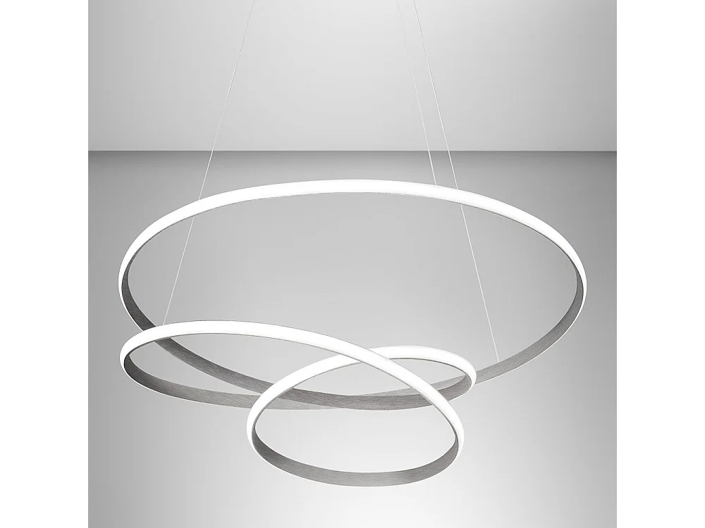 Diva - Suspension LED dimmable 80W - en aluminium titane, lumière chaude 3000K, anneaux entrelacés d.85cm