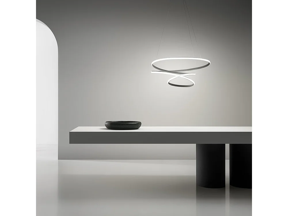 Diva - Suspension LED dimmable 80W - en aluminium titane, lumière chaude 3000K, anneaux entrelacés d.85cm