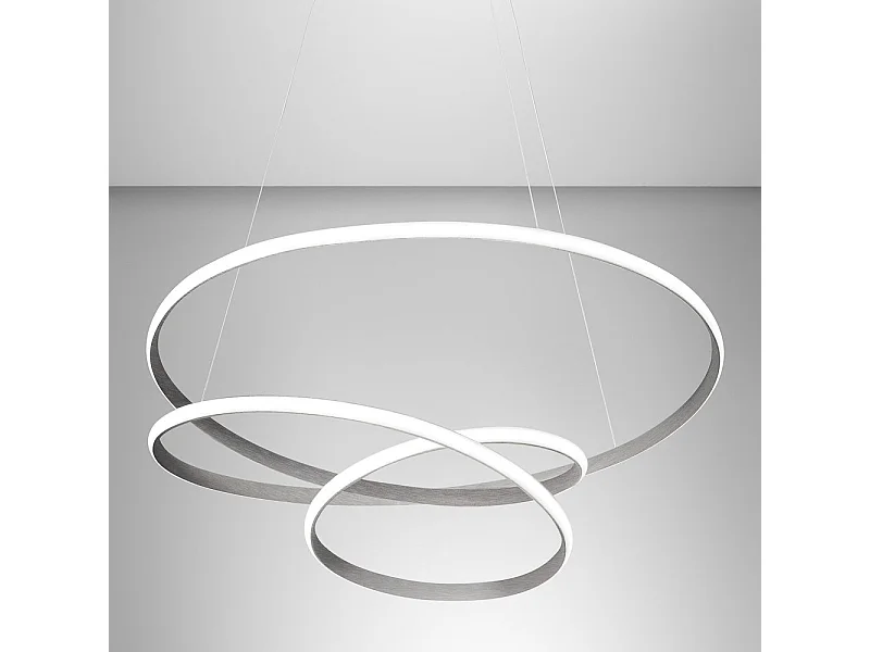 Diva - 80W dimmbare LED-Pendelleuchte - Modernes Design aus Titanaluminium, 3000K warmes Licht, ineinander verschlungene Ringe D.85cm
