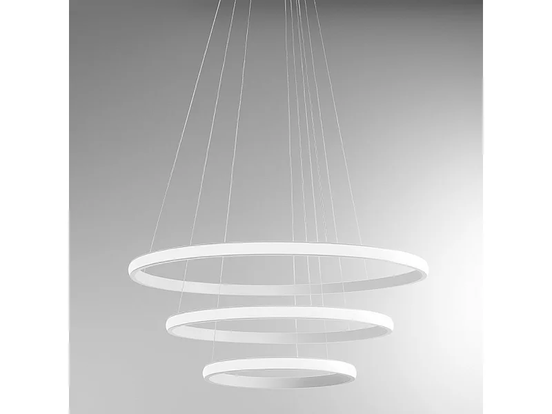 Lustre LED dimmable Iole S3 60W - Suspension moderne à 3 anneaux en aluminium blanc, lumière chaude 3000K, 3000lm, design élégant