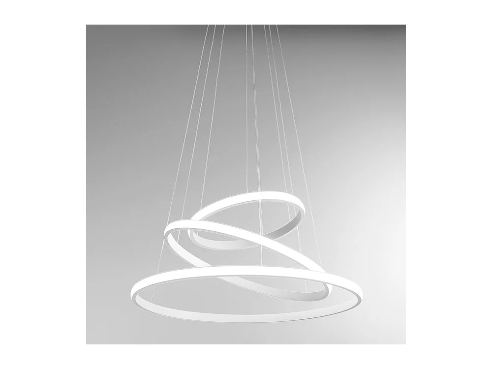 Lustre LED dimmable Iole S3 60W - Suspension moderne à 3 anneaux en aluminium blanc, lumière chaude 3000K, 3000lm, design élégant