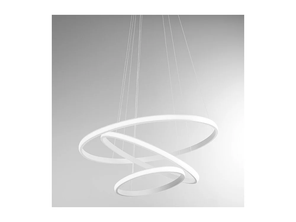 Lustre LED dimmable Iole S3 60W - Suspension moderne à 3 anneaux en aluminium blanc, lumière chaude 3000K, 3000lm, design élégant