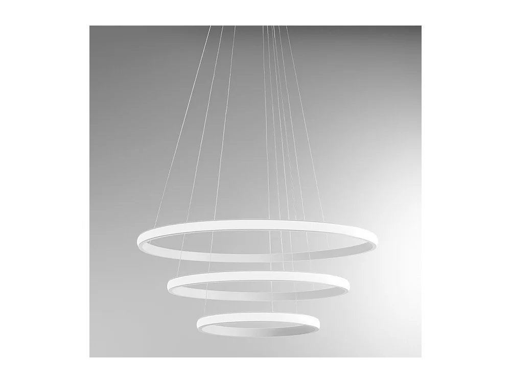 Iole S3 60W dimmbarer LED-Kronleuchter – Moderne Aufhängung mit 3 Ringen aus weißem Aluminium, warmes Licht 3000 K, 3000 lm, elegantes Design