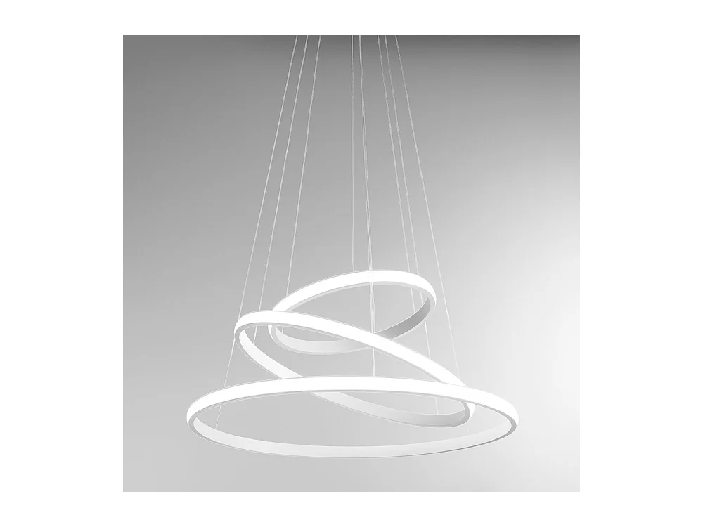 Lustre LED dimmable Iole S3 60W - Suspension moderne à 3 anneaux en aluminium blanc, lumière chaude 3000K, 3000lm, design élégant