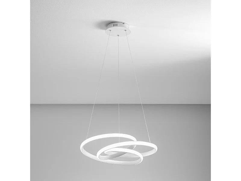 Diva - Lámpara colgante LED regulable 39W - Diseño moderno en aluminio blanco satinado, luz cálida 3000K, aros entrelazados d.50cm