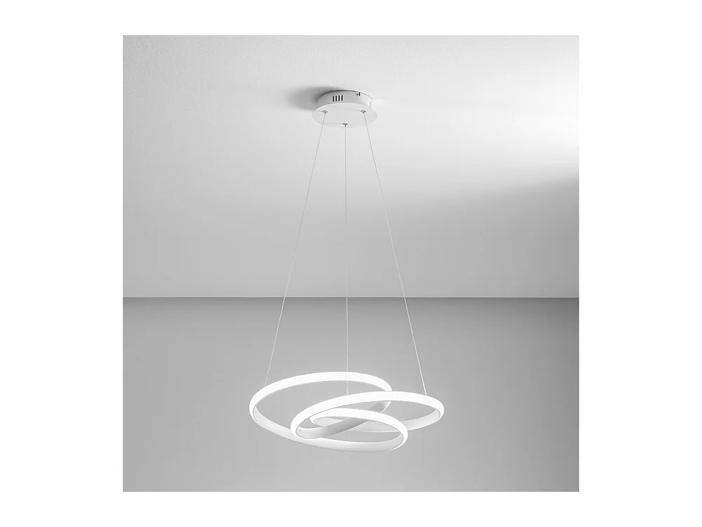 Diva - Lámpara colgante LED regulable 39W - Diseño moderno en aluminio blanco satinado, luz cálida 3000K, aros entrelazados d.50cm