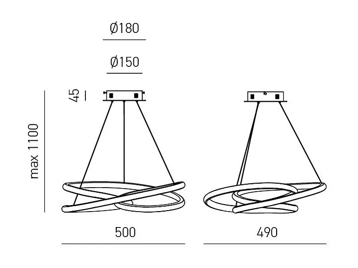 Diva - Suspension LED dimmable 39W - en aluminium blanc satiné, lumière chaude 3000K, anneaux entrelacés d.50cm