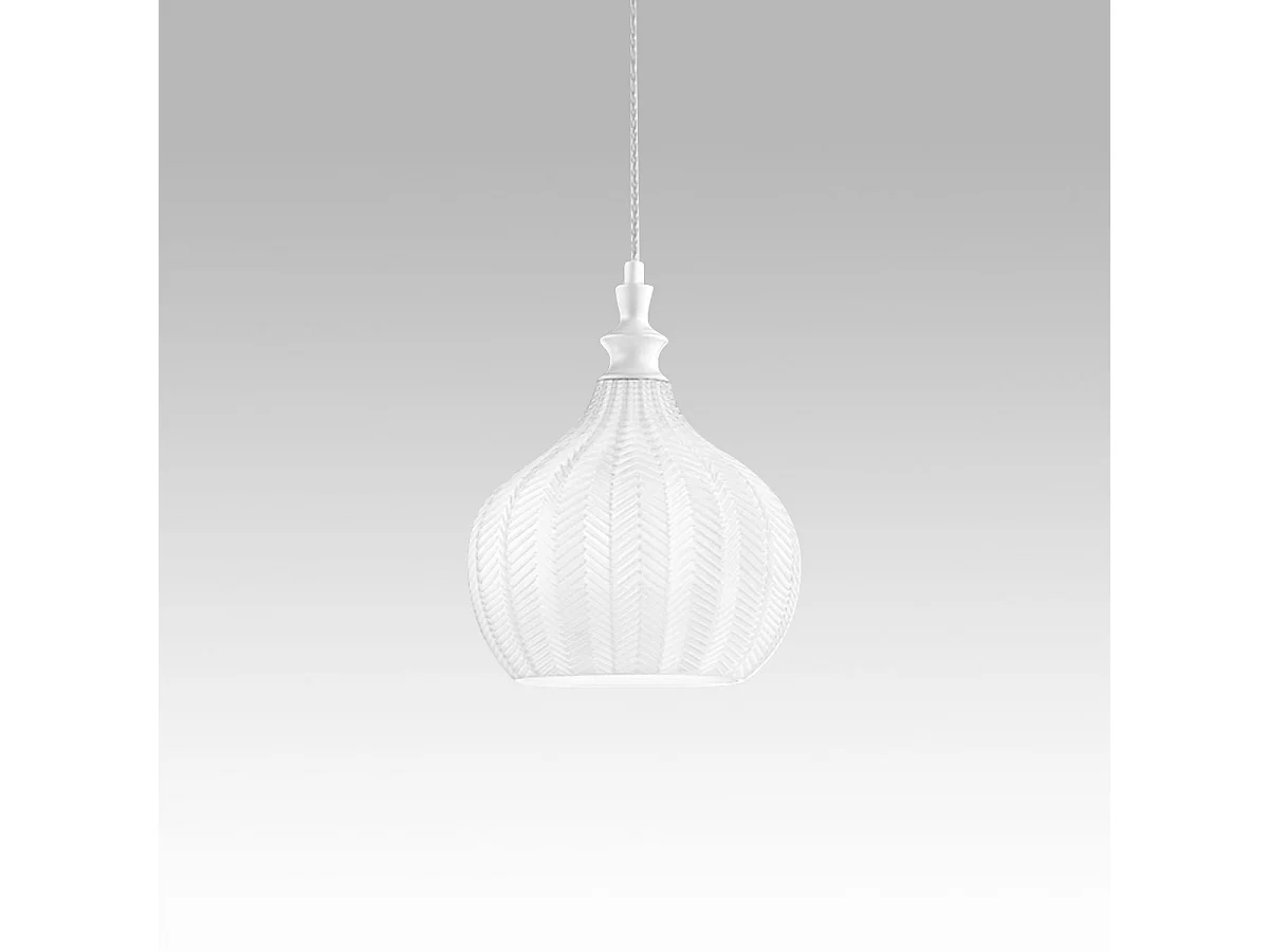 Cleofe - Pendant lamp in transparent white and white glass - 1XE27 socket, vintage style, IP20, 1XE27 max 1X60W, d.23cm, bulbs not included