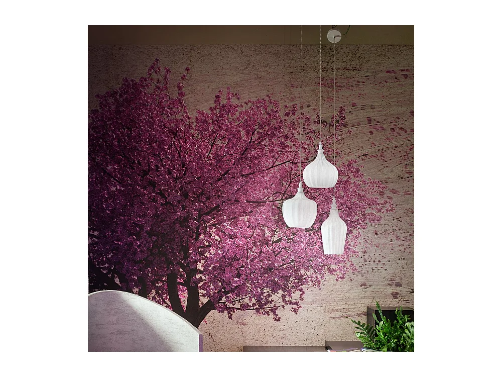 Cleofe - Suspension 3 lumières en verre blanc transparent et laiton - 3XE27 max 3X60W, déco style vintage