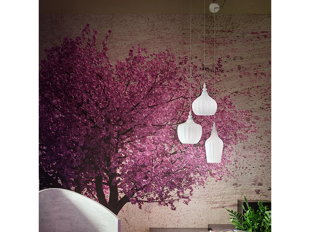 Cleofe - 3-lichts hanglamp in transparant wit glas en messing - 3XE27 max 3X60W, decoratieve vintage stijl, IP20