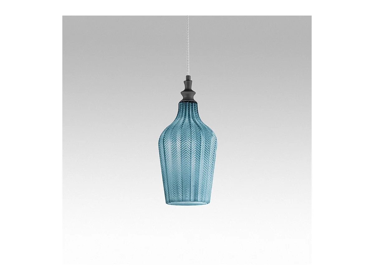 Cleofe - Suspension en verre cobalt transparent et noir - Douille 1XE27, style vintage, 1XE27 max 1X60W, d.18cm, ampoules exclues