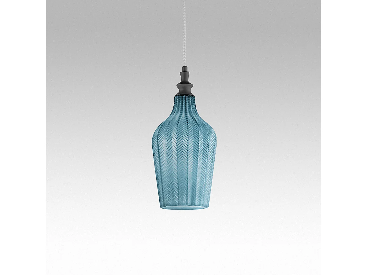 Cleofe - Suspension en verre cobalt transparent et noir - Douille 1XE27, style vintage, 1XE27 max 1X60W, d.18cm, ampoules exclues