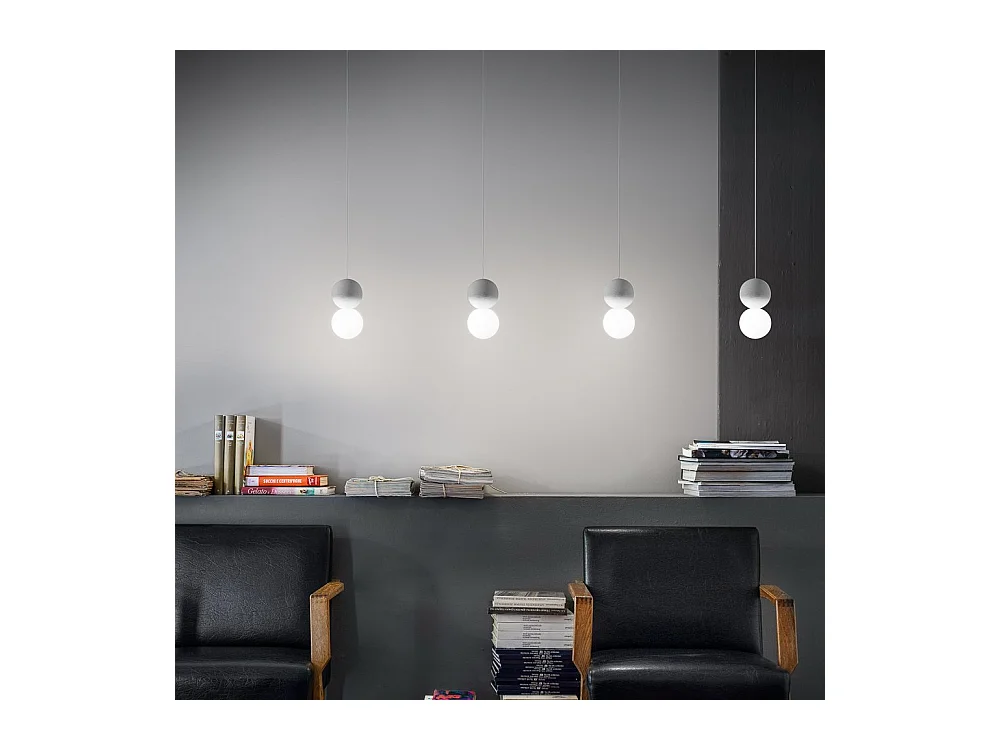Sfera - Suspension simple avec sphère en béton gris clair et verre opale - 1XG9 max 1X7W, cadre blanc