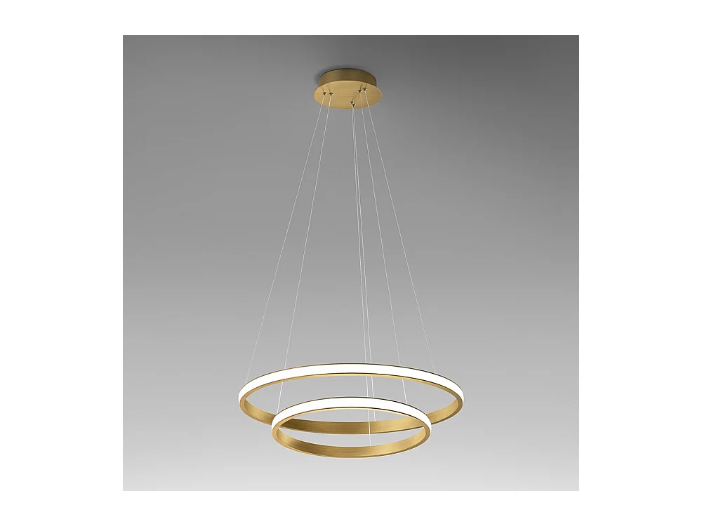 Lustre LED dimmable Iole S2 40W - Suspension moderne or brossé avec double anneau, lumière chaude 3000K, 2000lm, design élégant