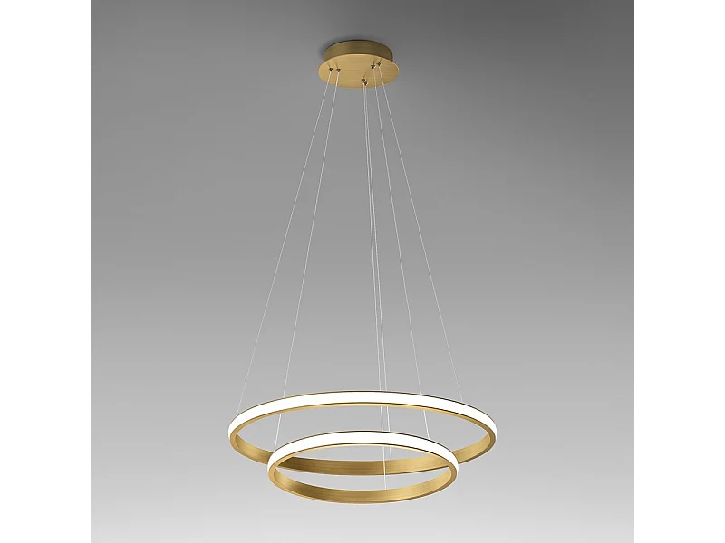 Lustre LED dimmable Iole S2 40W - Suspension moderne or brossé avec double anneau, lumière chaude 3000K, 2000lm, design élégant