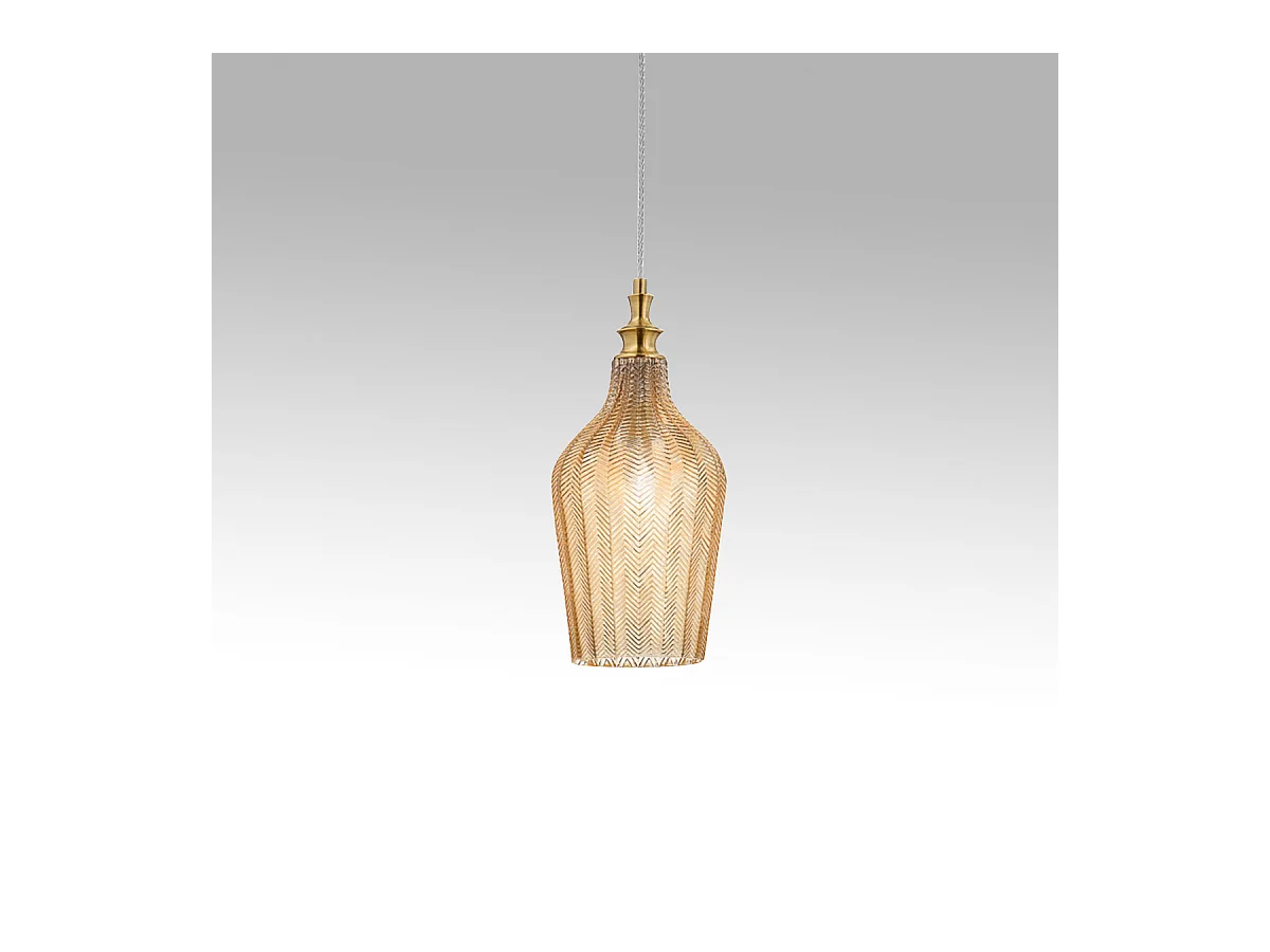 Cleofe - Suspension en verre ambré transparent et laiton - Douille 1XE27, style vintage, 1XE27 max 1X60W, d.18cm, ampoules exclues