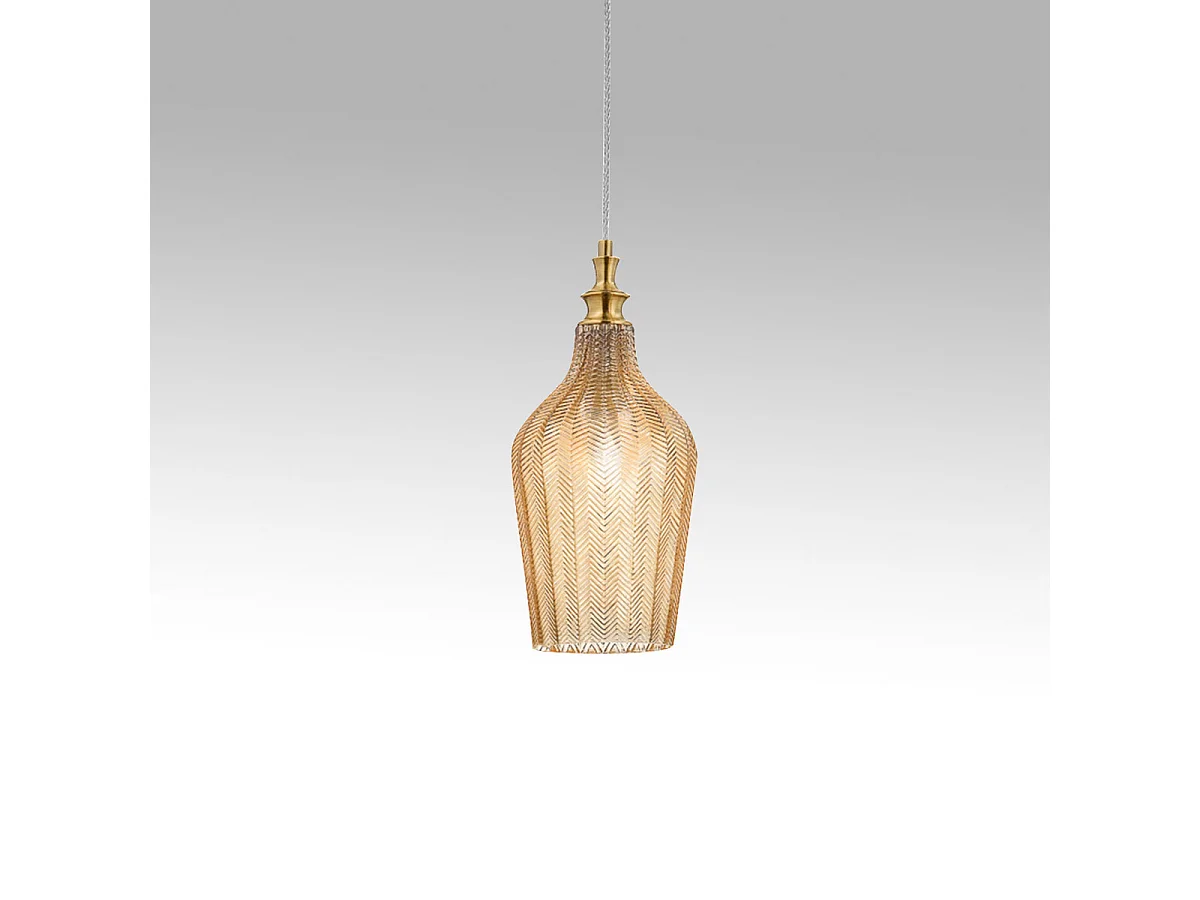 Cleofe Pendelleuchte Braunglas/Messing - Ø18 cm, E27 max. 60W, IP20, Vintage-Stil, Leuchtmittel nicht inkl.