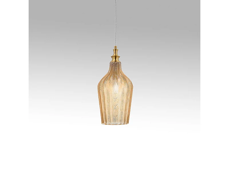 Cleofe - Hanglamp in transparant amberglas en messing - 1XE27 fitting, vintage stijl, IP20, 1XE27 max 1X60W, d.18cm, exclusief lampen
