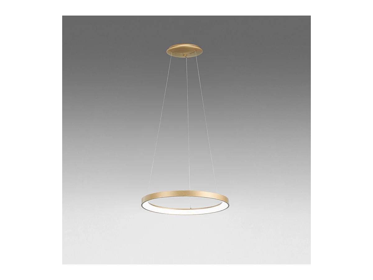 Krizia - Suspension LED dimmable 50W - 2900lm, lumière chaude 3000K, anneau or brossé, diffuseur opale, d. 60 cm