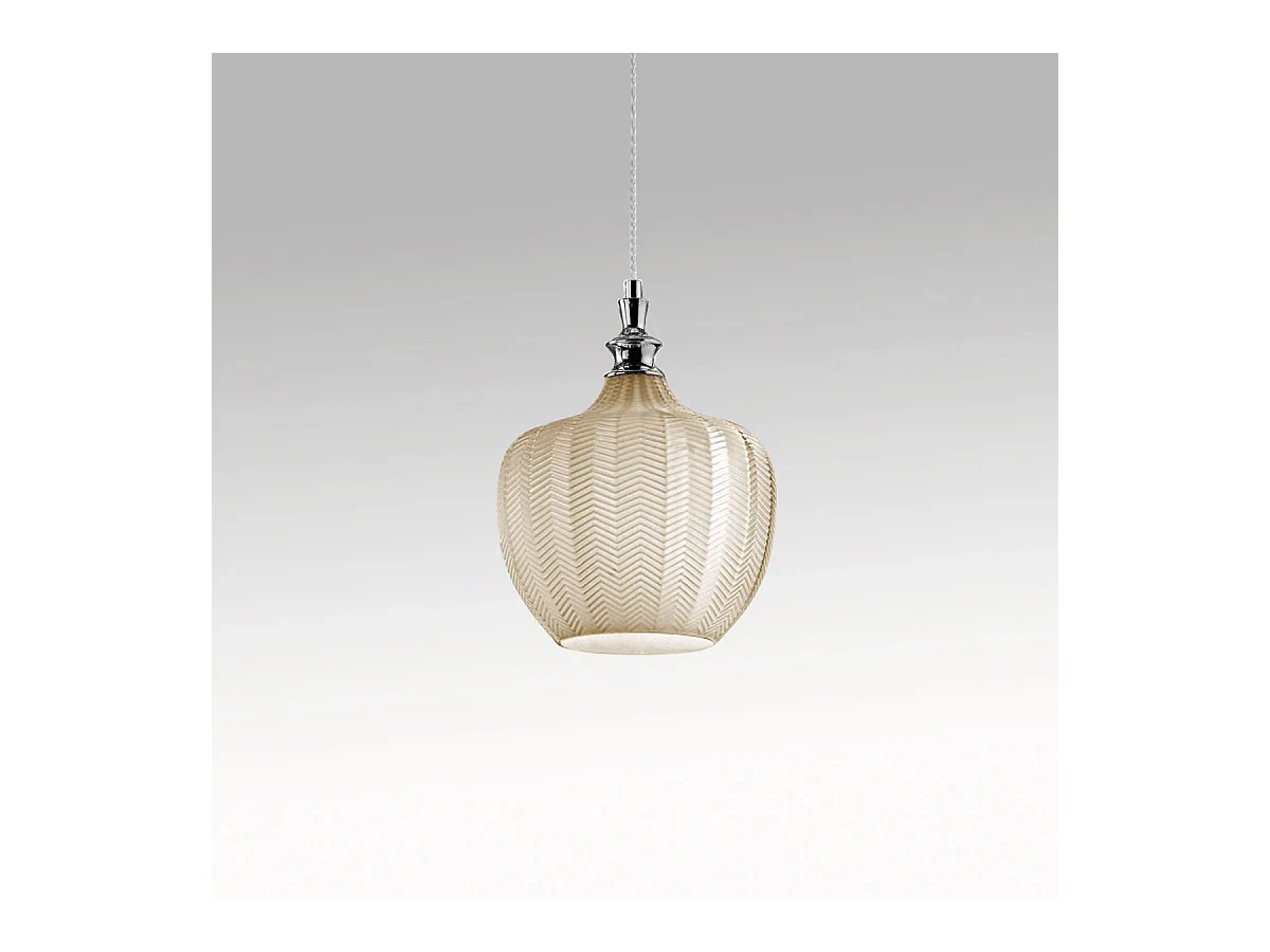 Cleofe - Suspension en verre ocre transparent et chrome - Douille 1XE27, style vintage, 1XE27 max 1X60W, d.24cm, ampoules exclues