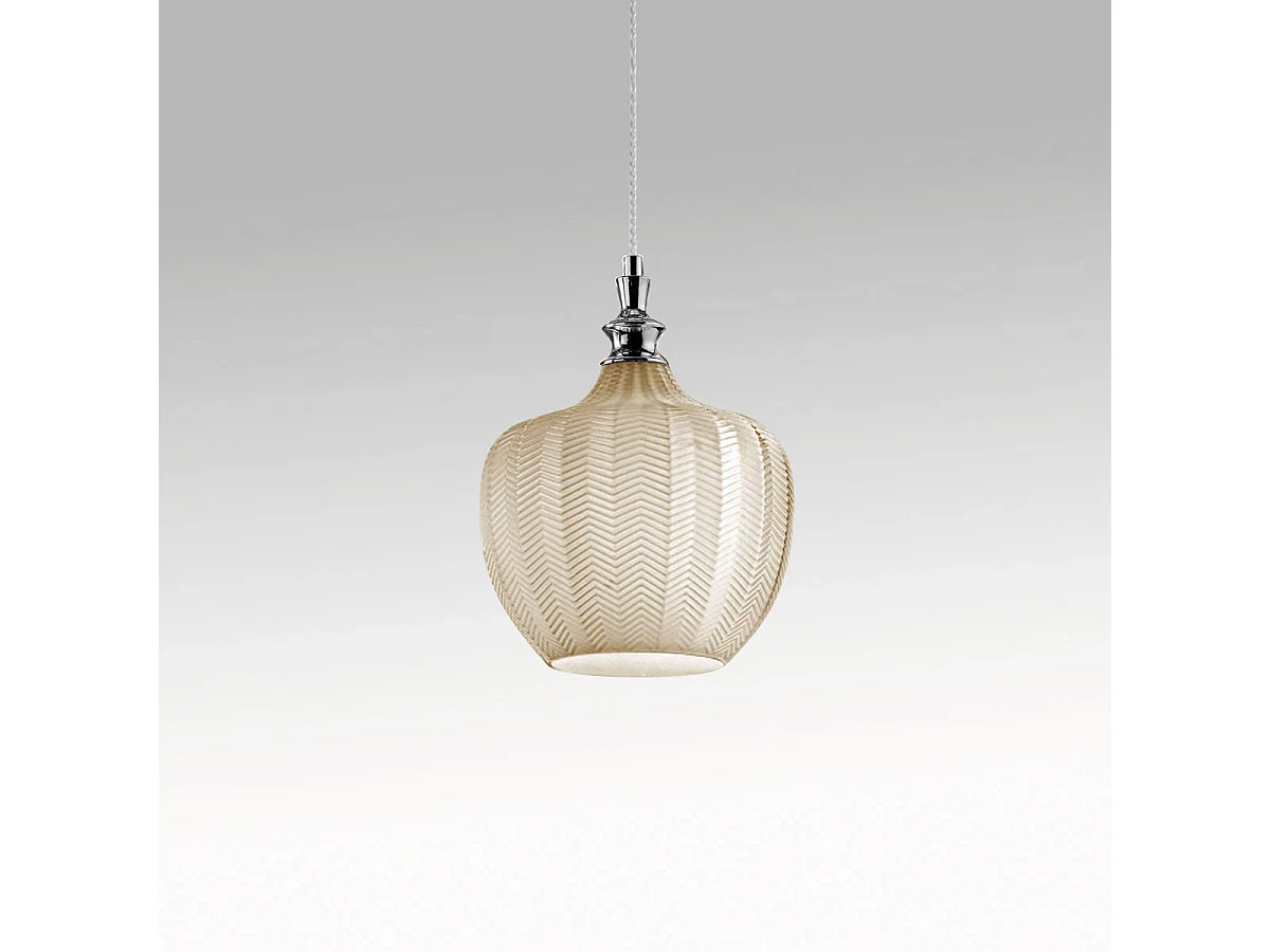 Cleofe - Suspension en verre ocre transparent et chrome - Douille 1XE27, style vintage, 1XE27 max 1X60W, d.24cm, ampoules exclues