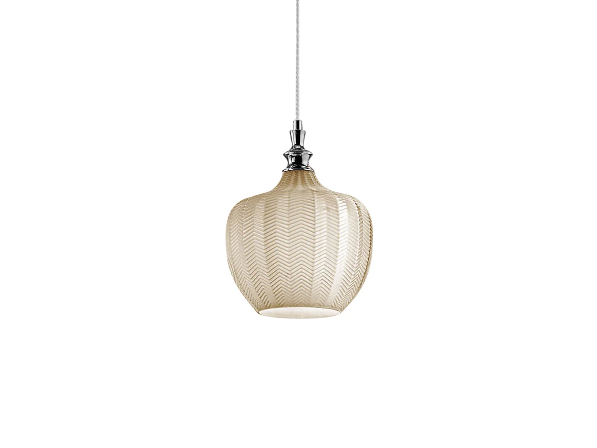 Cleofe - Pendant lamp in transparent ochre glass and chrome - 1XE27 socket, vintage style, IP20, 1XE27 max 1X60W, d.24cm, bulbs not included