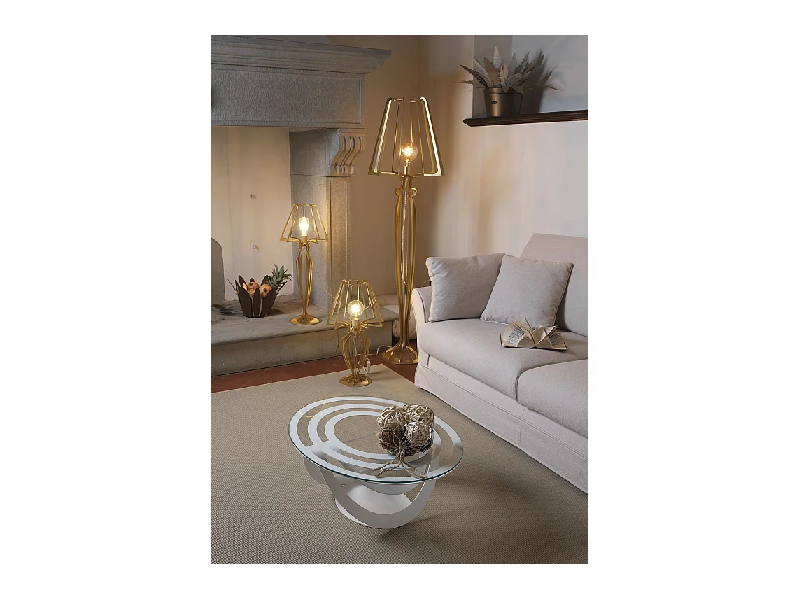 Lampada da terra Minerva Ø38x166 cm in ferro stile reticolato Design moderno con interruttore a pedale Attacco E27 Made in Italy Fango