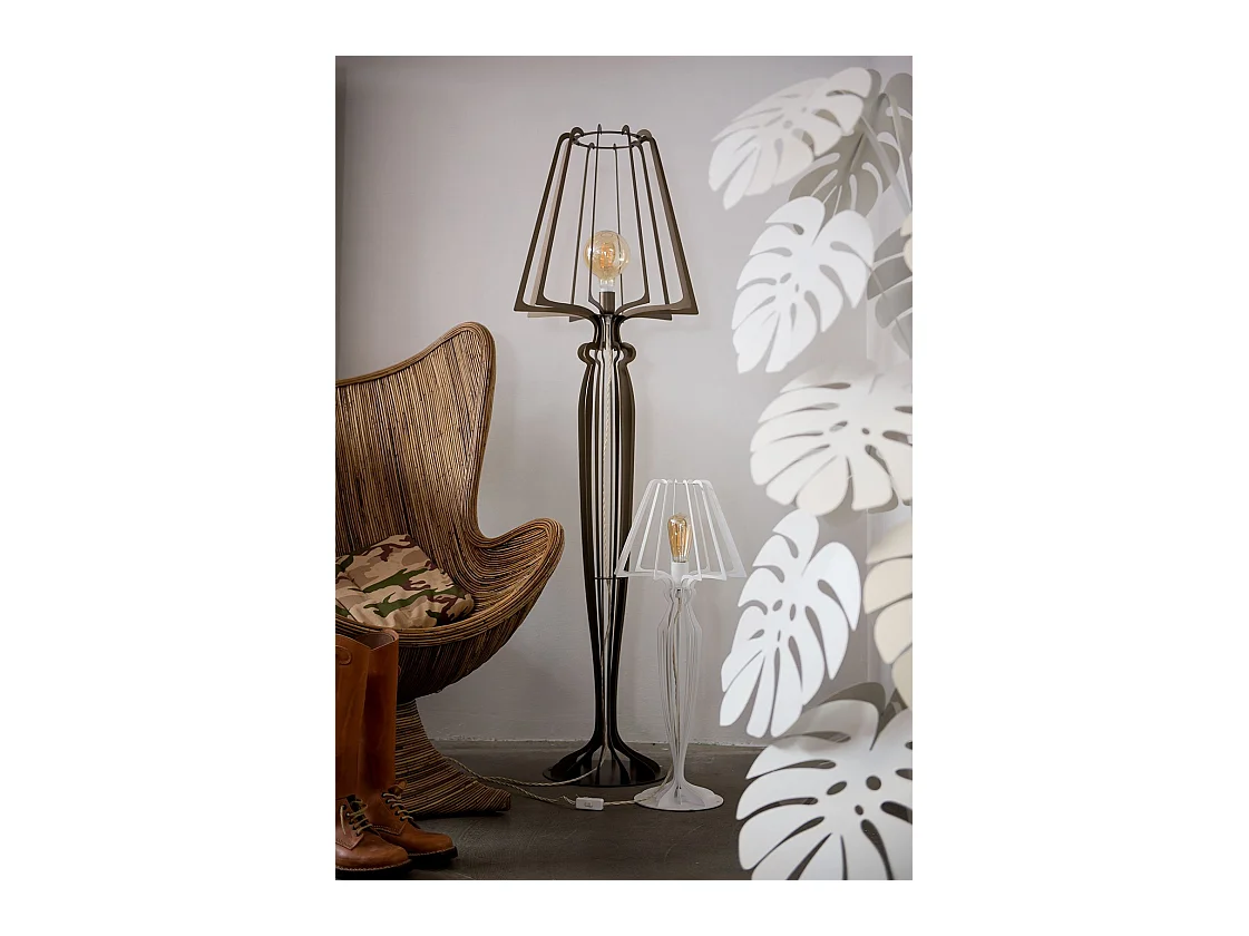 Lampadaire Minerva Ø38x166 cm en fer de style réticulé avec interrupteur au pied Connexion E27 Fabriqué en Italie Noir