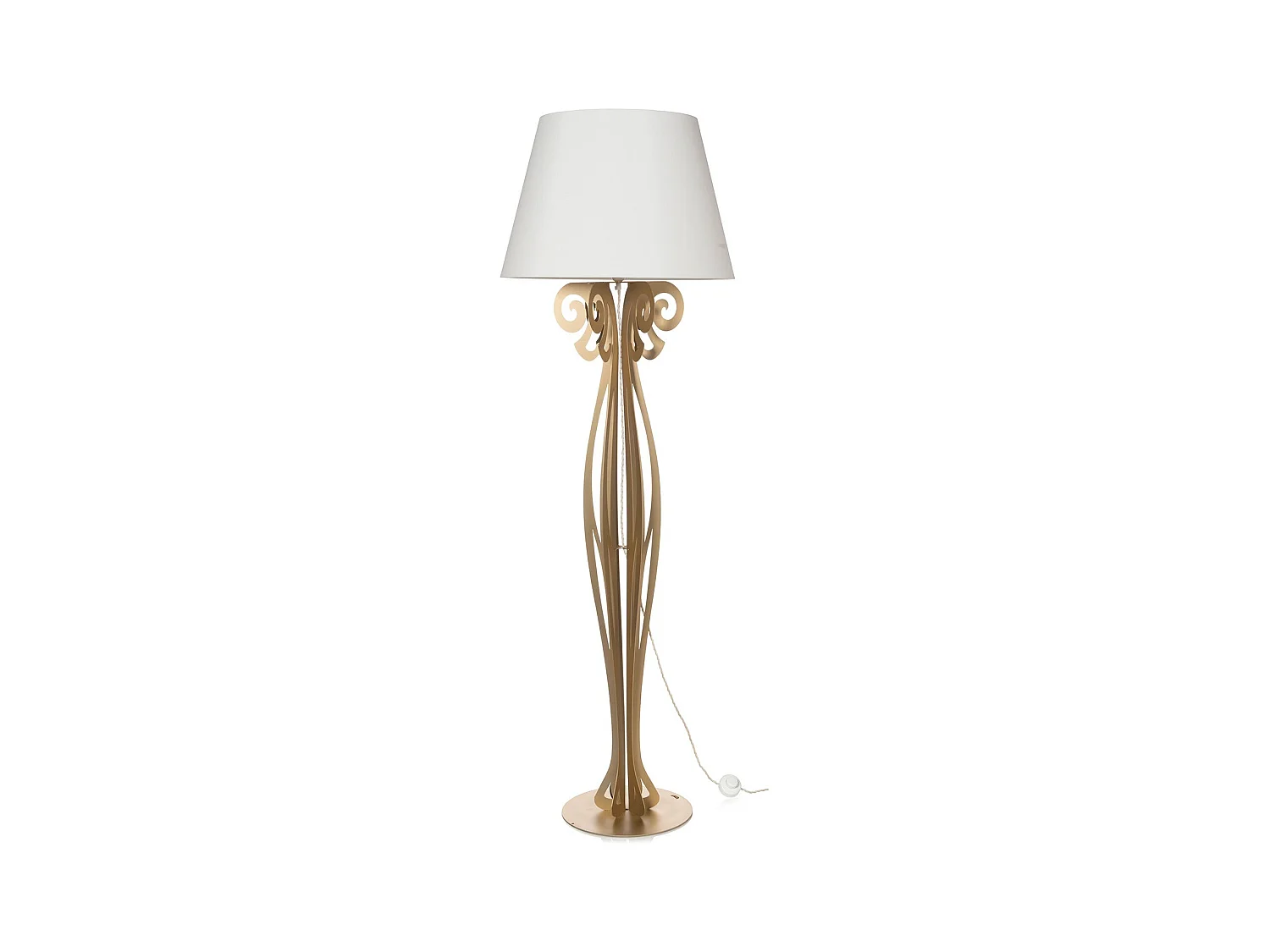 Lampadaire Circeo 60x180 cm en fer doré, abat-jour ivoire, design vintage, interrupteur au pied, Made in Italy