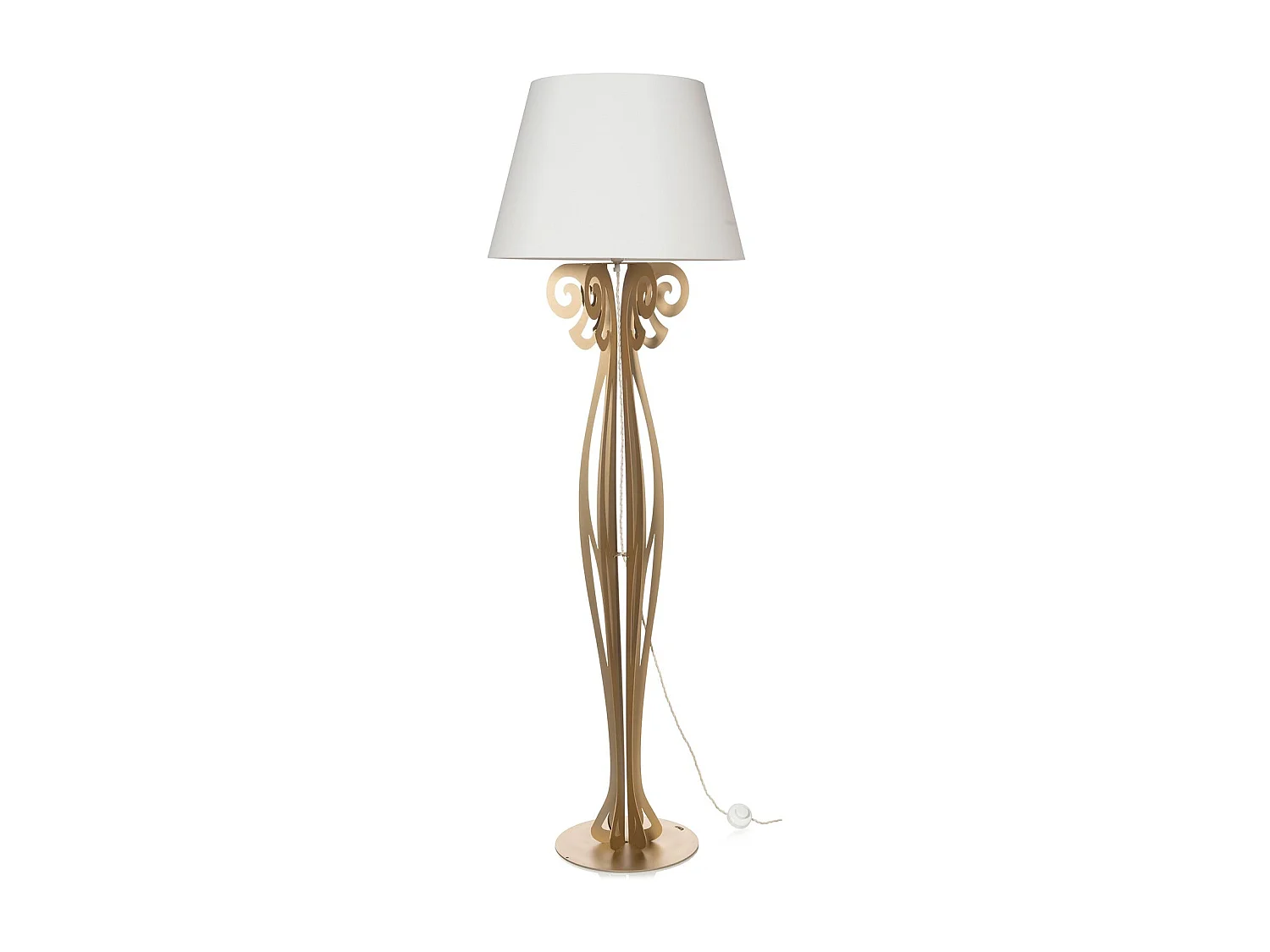 Lampadaire Circeo 60x180 cm en fer doré, abat-jour ivoire, design vintage, interrupteur au pied, Made in Italy