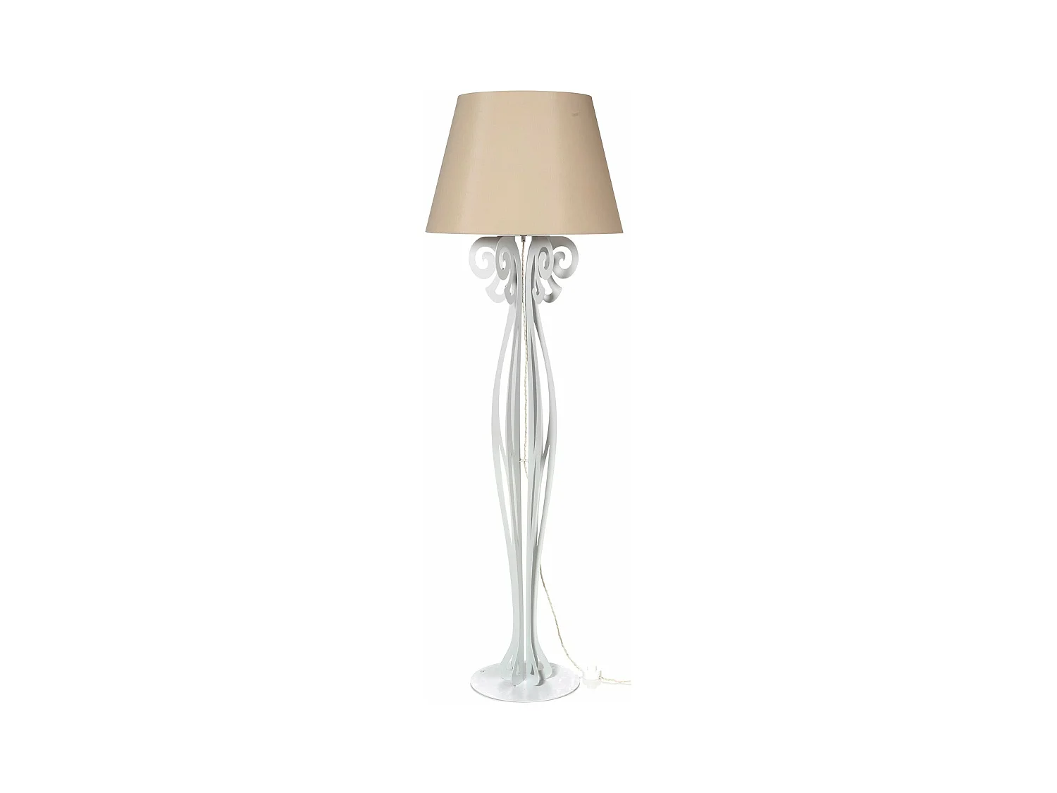 Lampadaire Circeo 60x180 cm en fer blanc, abat-jour sable, design vintage, interrupteur au pied, Made in Italy