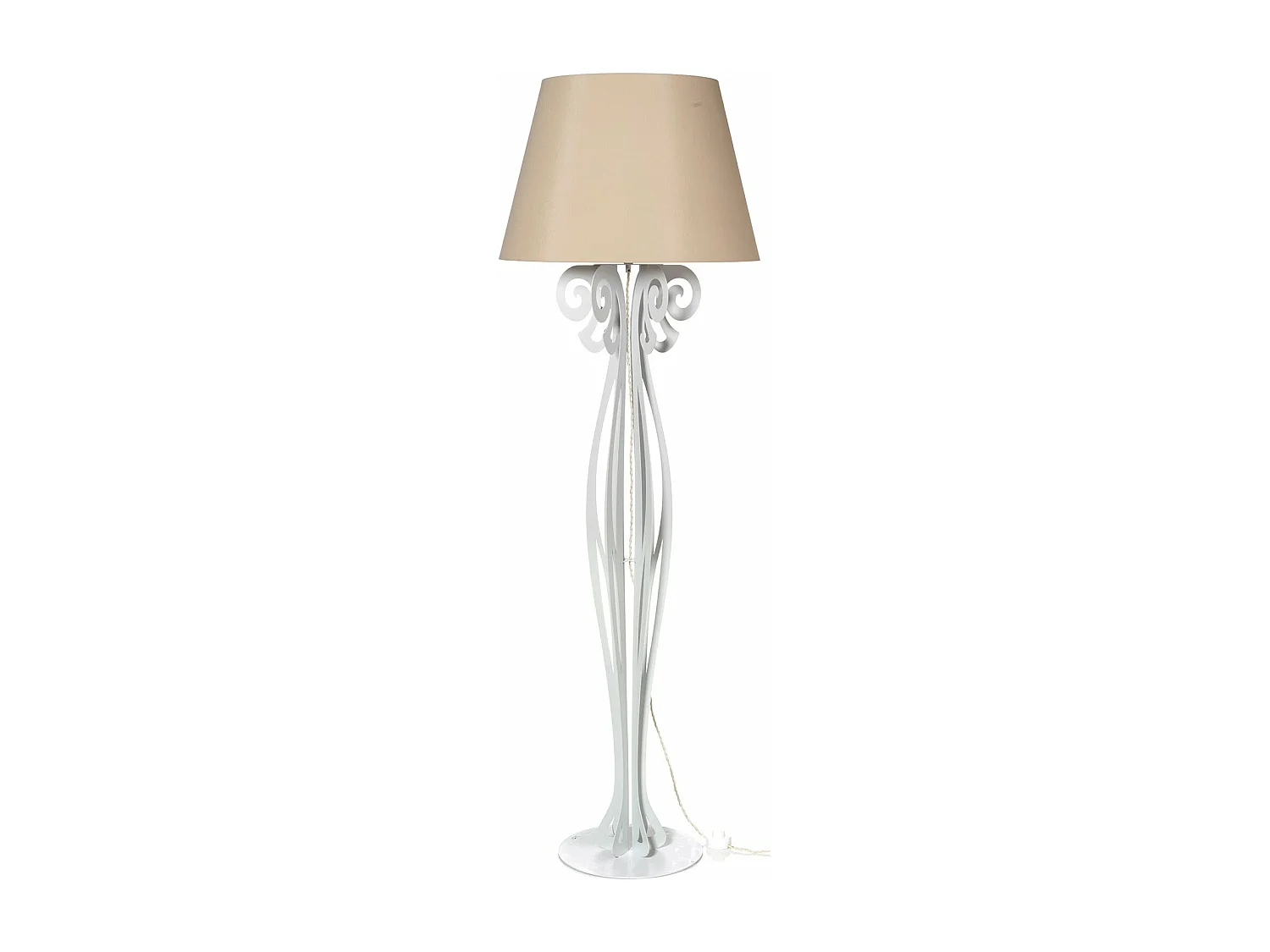 Lampadaire Circeo 60x180 cm en fer blanc, abat-jour sable, design vintage, interrupteur au pied, Made in Italy