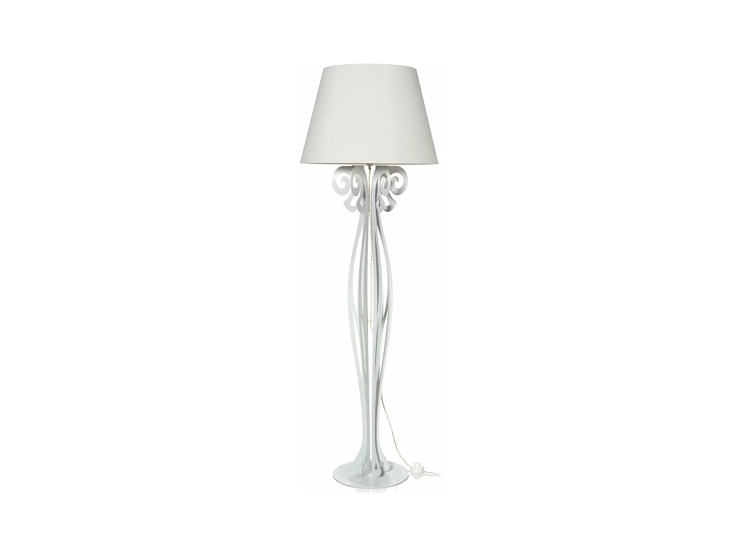 Lampadaire Circeo 60x180 cm en fer blanc, abat-jour ivoire, design vintage, interrupteur au pied, Made in Italy