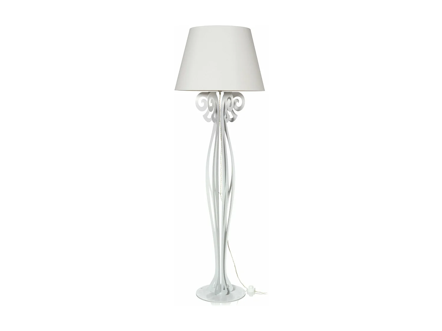 Lampadaire Circeo 60x180 cm en fer blanc, abat-jour ivoire, design vintage, interrupteur au pied, Made in Italy