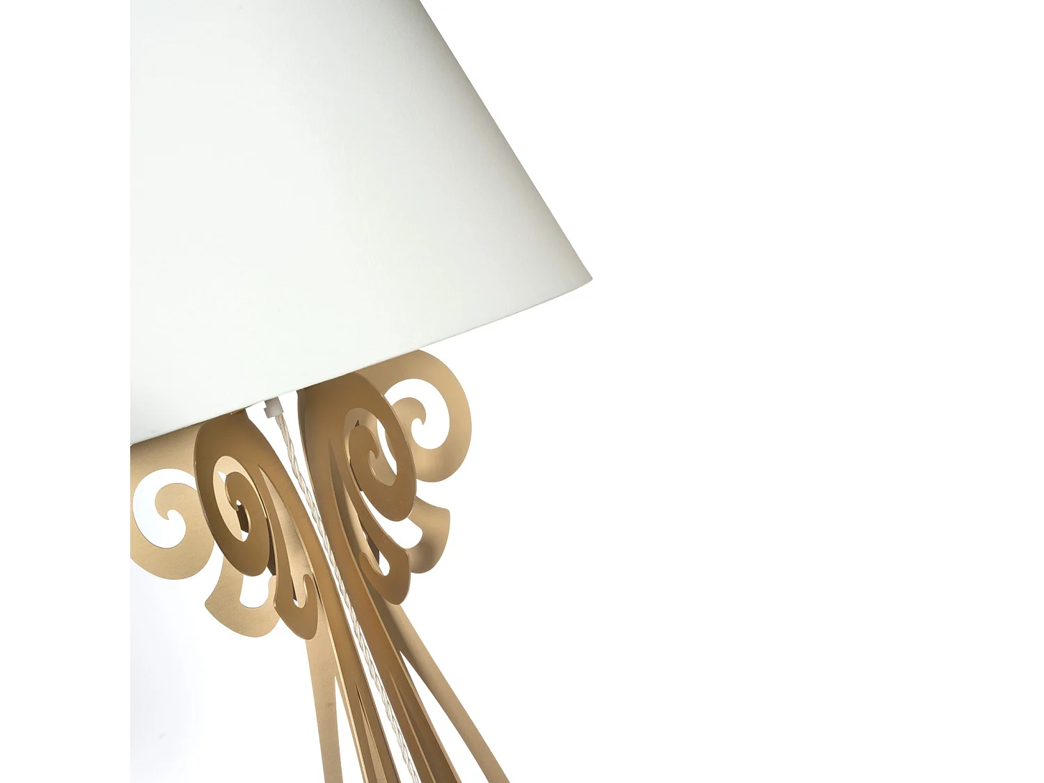 Lampadaire Circeo 60x180 cm en fer blanc, abat-jour ivoire, design vintage, interrupteur au pied, Made in Italy