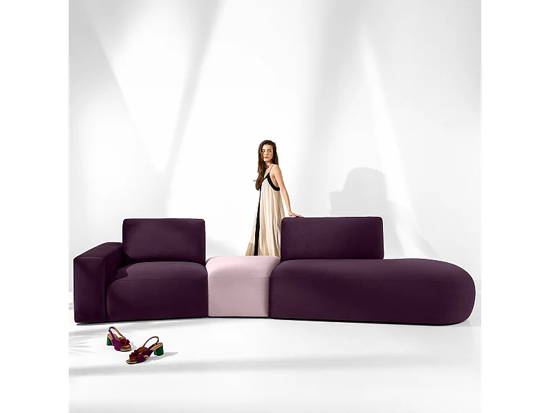 Canapé d'angle moderne droit - ZUCCO - 4 places - tissu velour - Violet