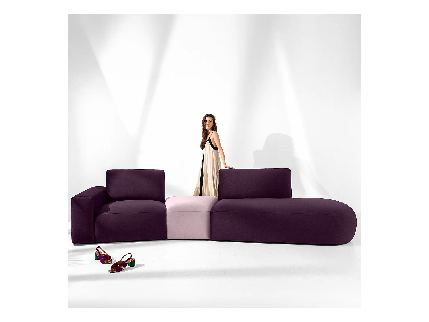 Canapé d'angle moderne droit - ZUCCO - 4 places - tissu velour - Violet