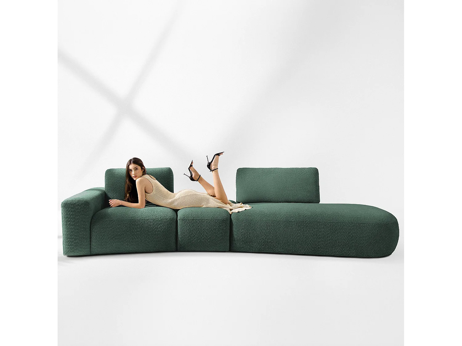 Ecksofa rechts - modern - ZUCCO - 4-Sitzer - Boucle - Grün