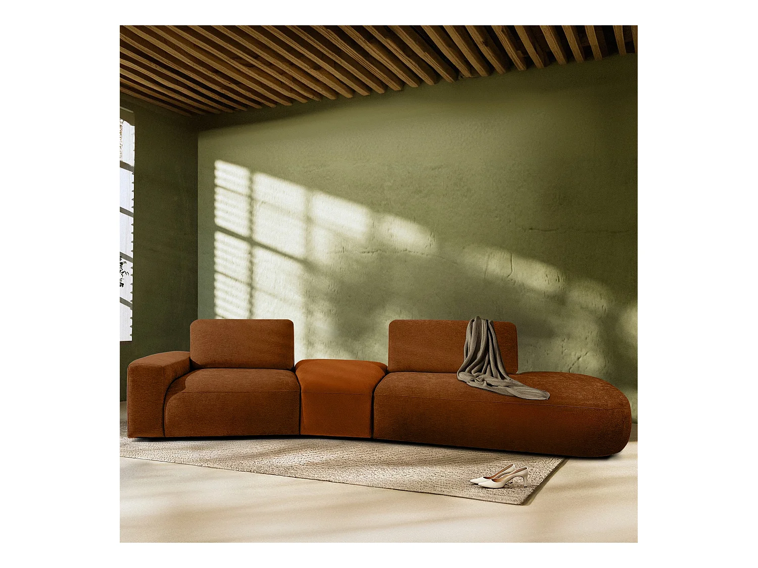 Ecksofa rechts - modern - ZUCCO - 4-Sitzer - Chenille Stoff - Kupfer