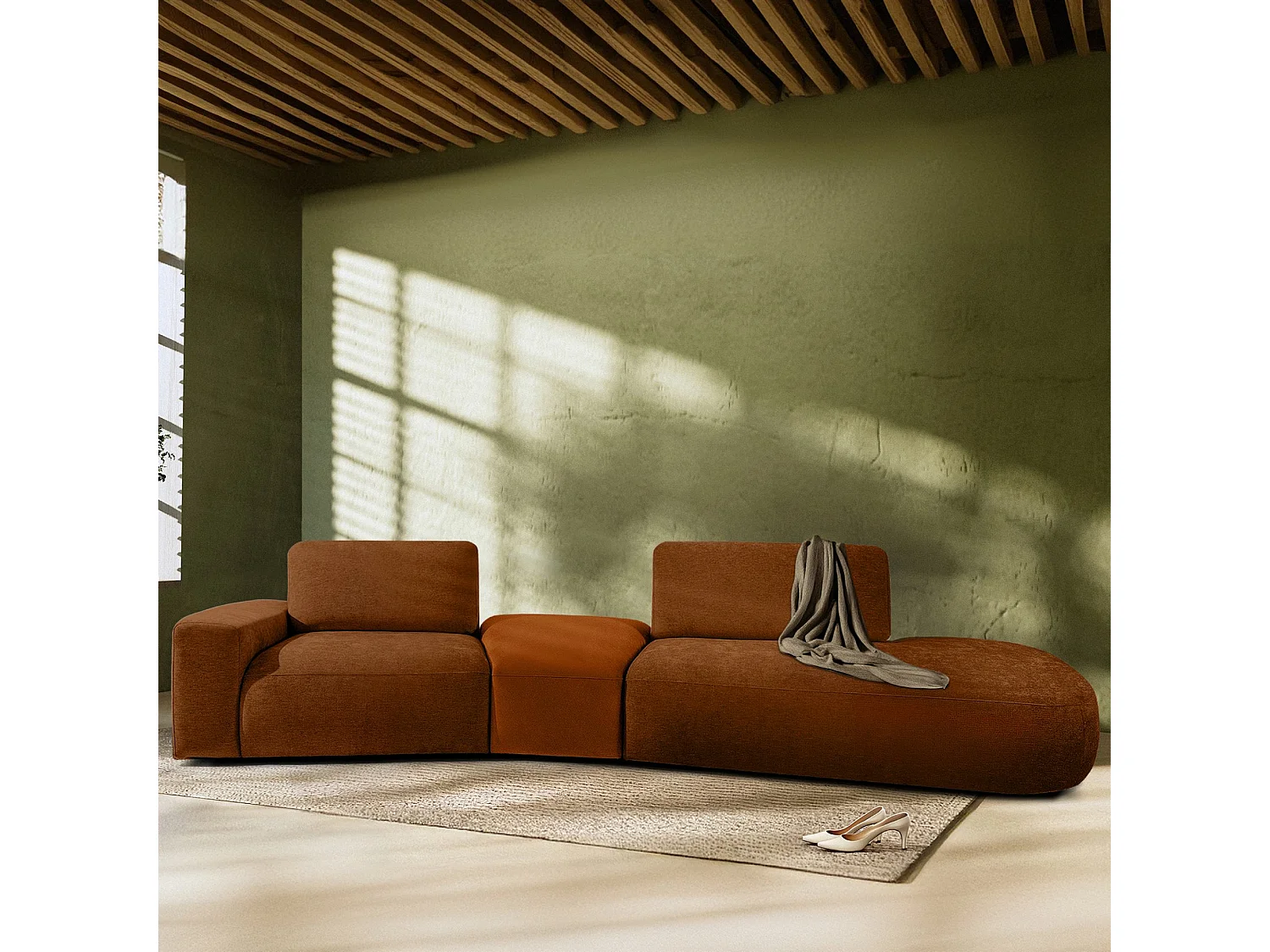 Canapé d'angle moderne droit - ZUCCO - 4 places - tissu chenille - Cuivre