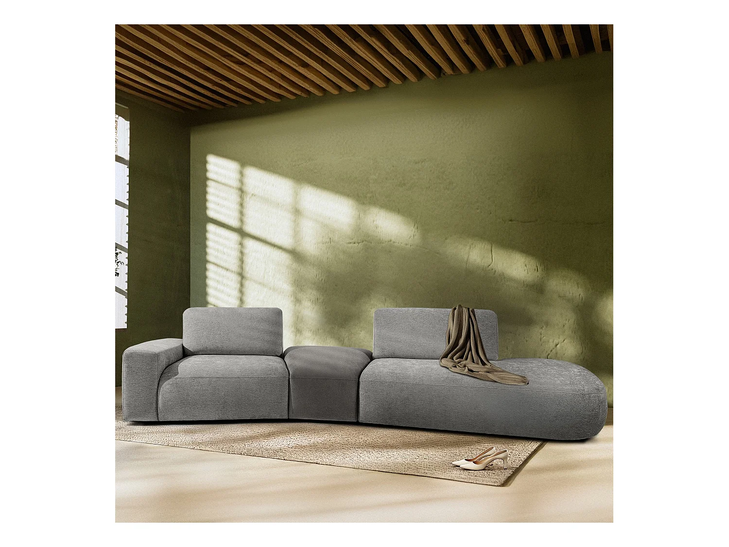 Ecksofa rechts - modern - ZUCCO - 4-Sitzer - Chenille Stoff - Hellgrau