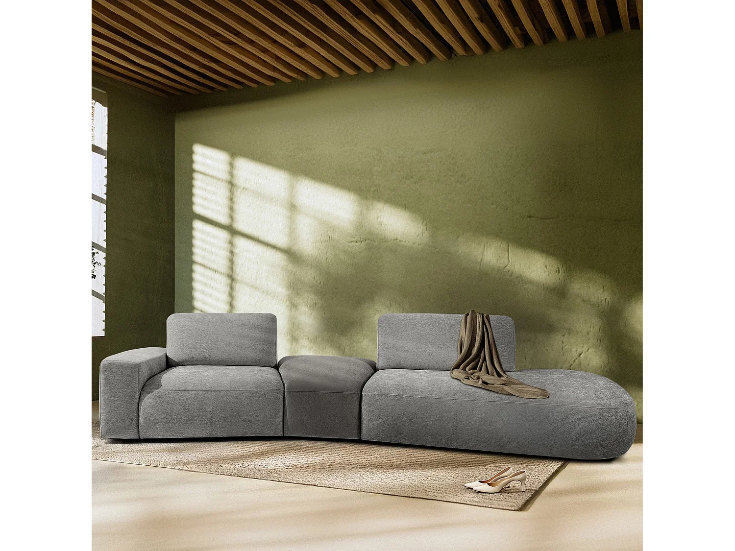 Ecksofa rechts - modern - ZUCCO - 4-Sitzer - Chenille Stoff - Hellgrau