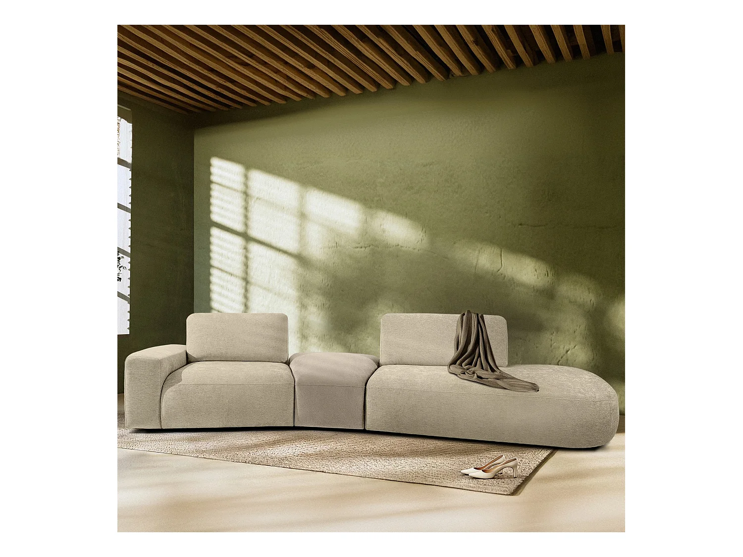 Ecksofa rechts - modern - ZUCCO - 4-Sitzer - Chenille Stoff - Creme