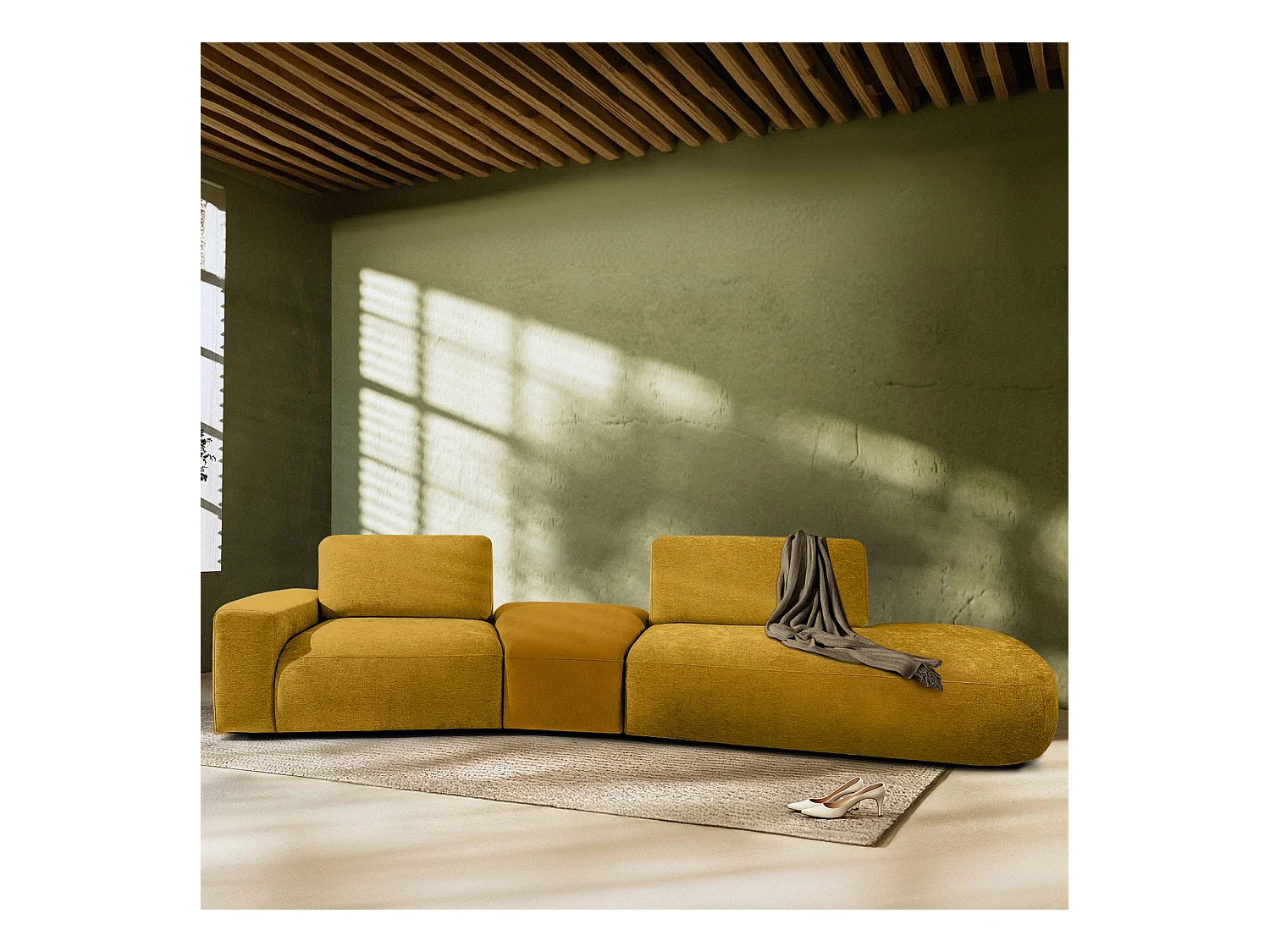 Ecksofa rechts - modern - ZUCCO - 4-Sitzer - Chenille Stoff - Gelb
