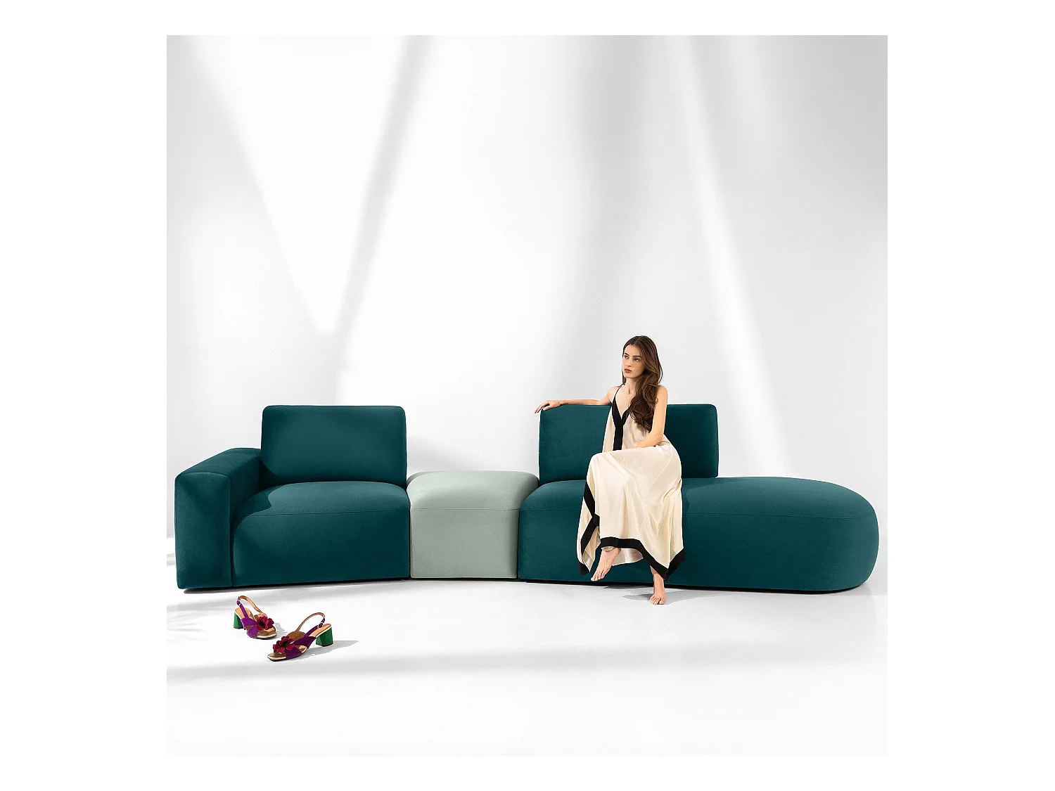 Ecksofa rechts - modern - ZUCCO - 4-Sitzer - Veloursstoff - Mint