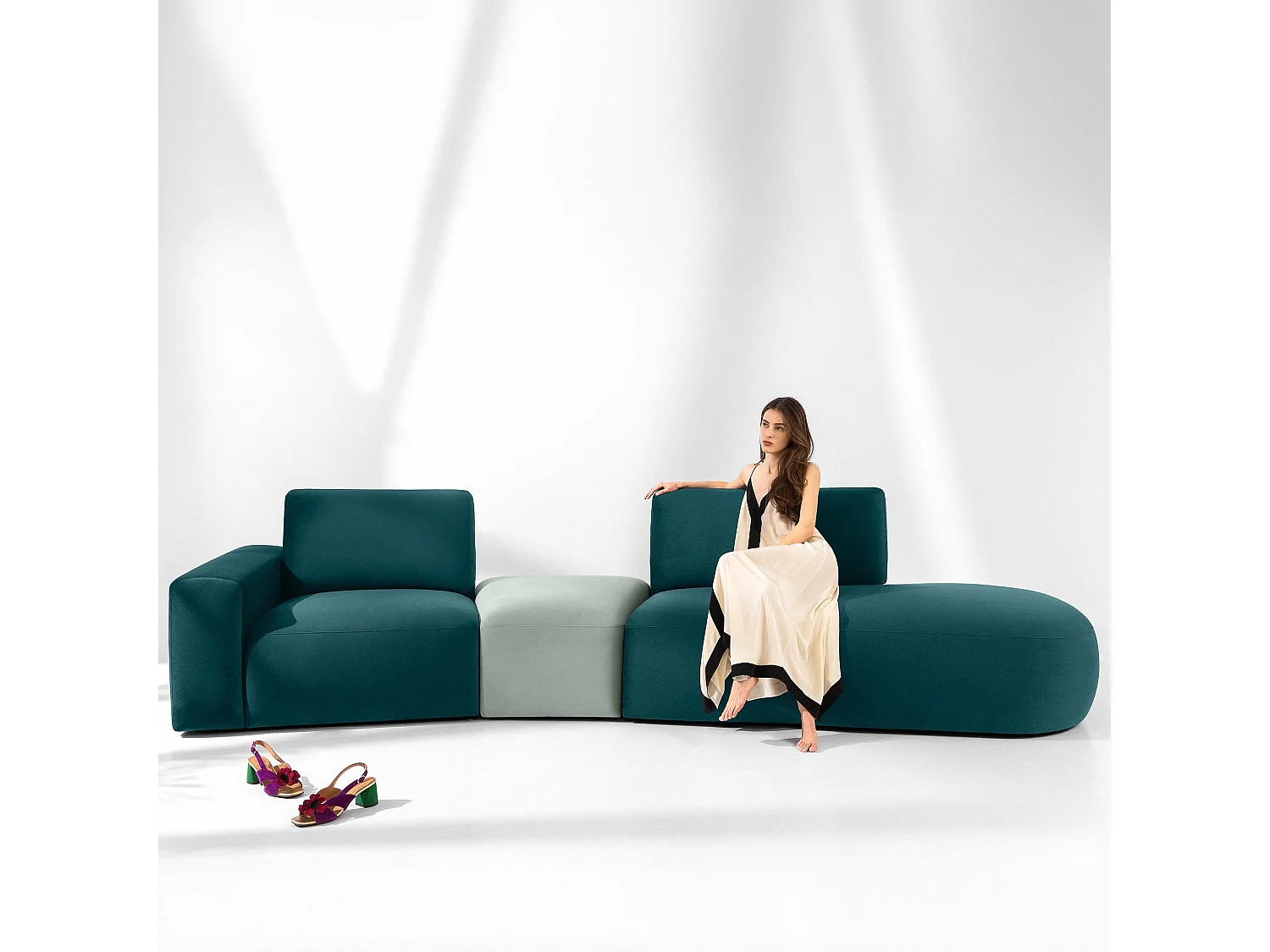 Canapé d'angle moderne droit - ZUCCO - 4 places - tissu velour - Menthe