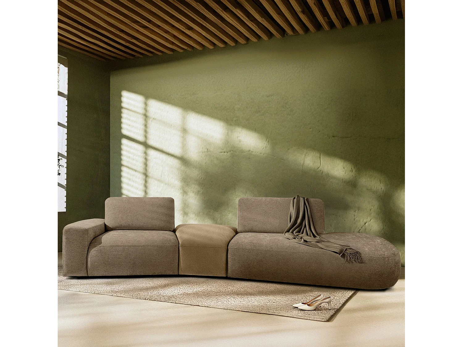 Canapé d'angle moderne droit - ZUCCO - 4 places - tissu chenille - Beige