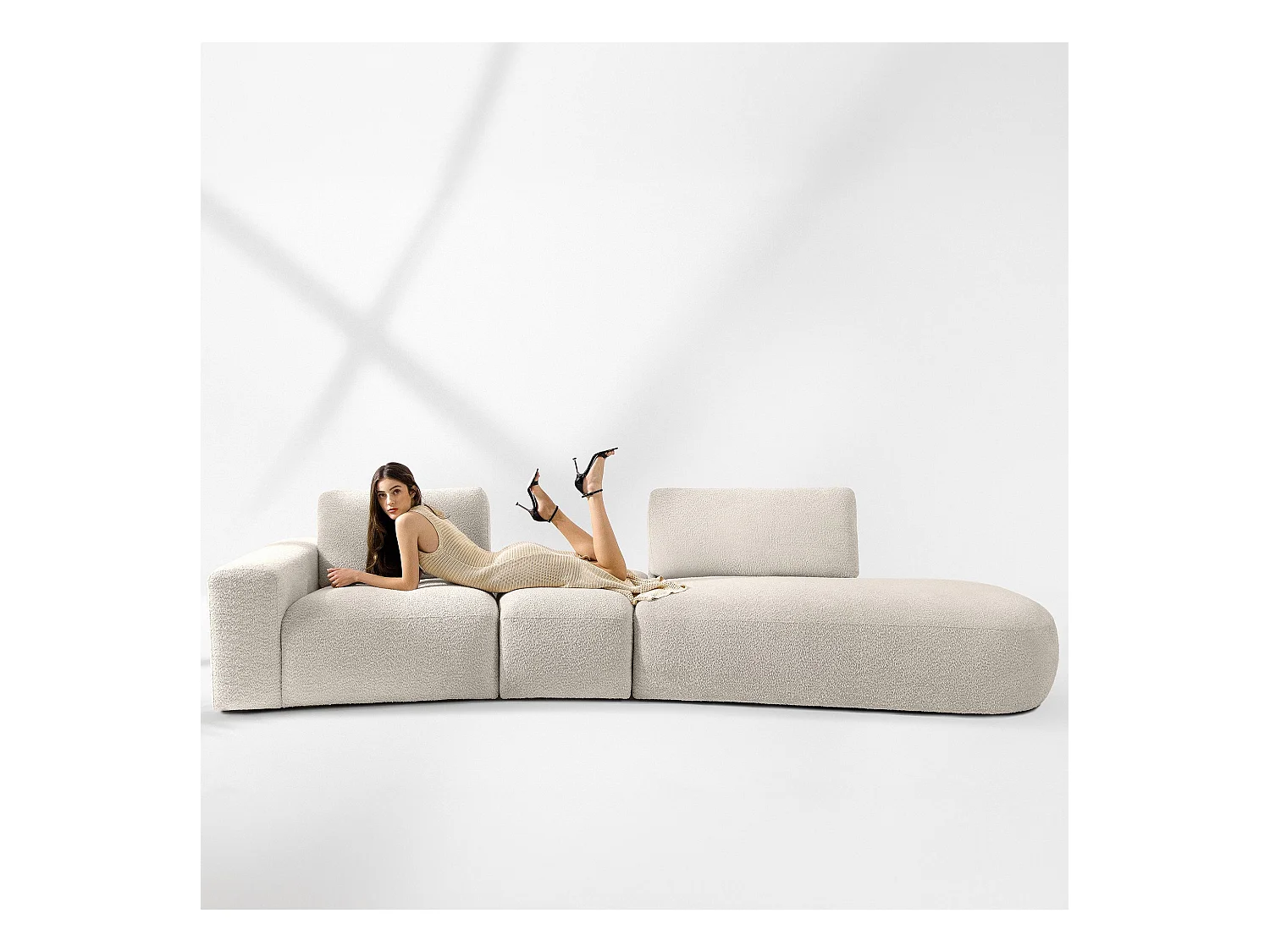 Ecksofa rechts - modern - ZUCCO - 4-Sitzer - Boucle - Beige